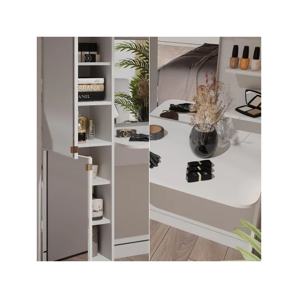 Coiffeuse Blanche 2 Placards avec Double Miroir Table Maquillage Coiffeuse Femme avec Miroir