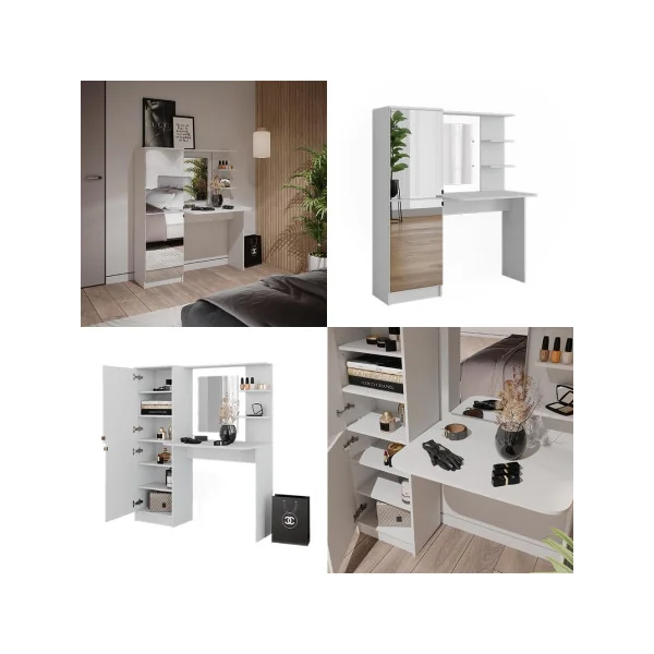 Coiffeuse Blanche 2 Placards avec Double Miroir Table Maquillage Coiffeuse Femme avec Miroir