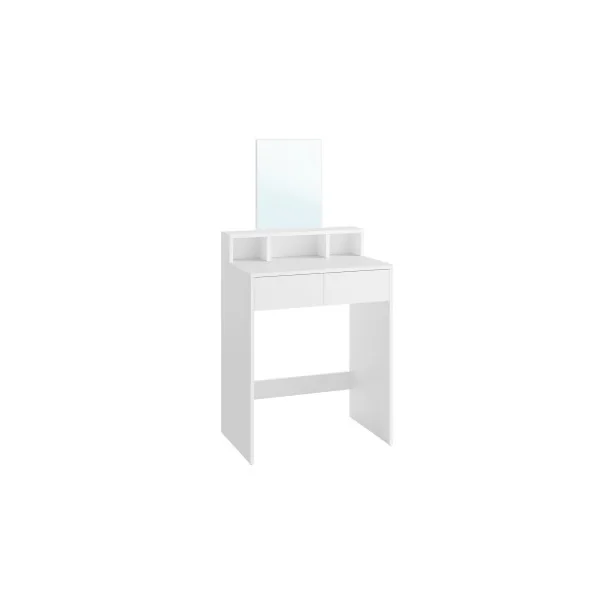 Coiffeuse Blanche avec Grand Miroir 2 Tiroirs 3 Compartiments Table de Maquillage Coin Beauté