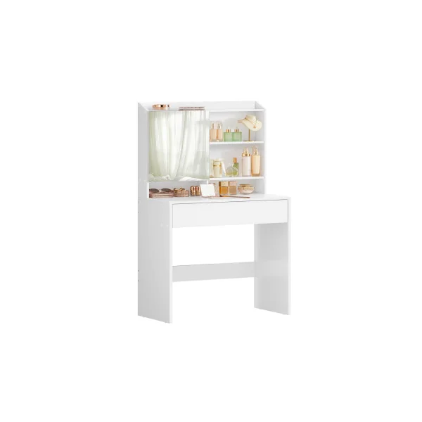 Coiffeuse Blanche avec Grand Tiroir Etagères et Placard Table de Maquillage Femme