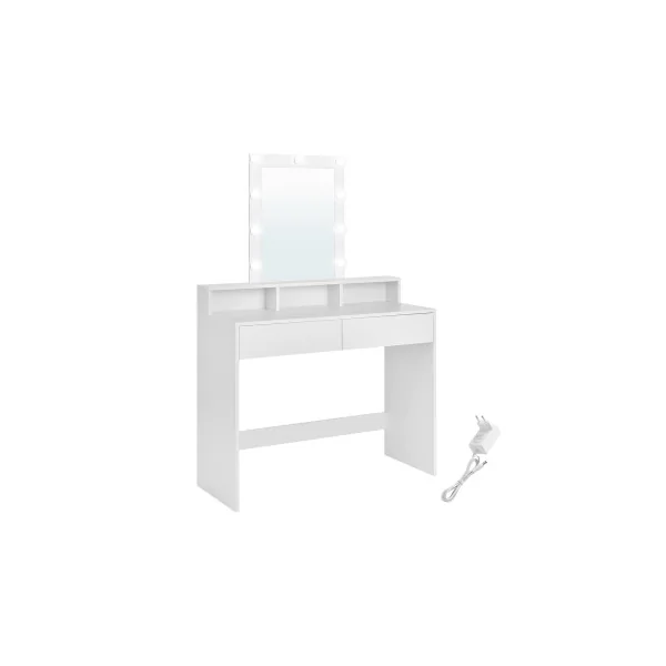 Coiffeuse Blanche avec Grand Tiroir Style Moderne Table Manucure avec Miroir LED