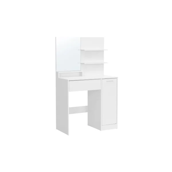 Coiffeuse Blanche avec Placard Tiroir et 3 Etagères Table de Maquillage Femme