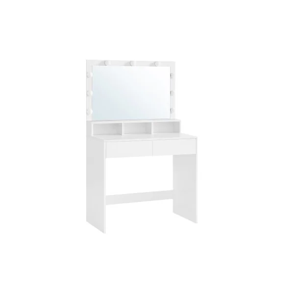 Coiffeuse Blanche Table de Maquillage avec 9 Ampoules LED, Luminosité Réglable 2 Tiroirs et 3 Compartiments de Rangement