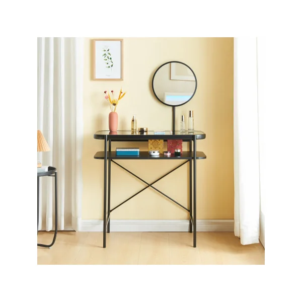 Coiffeuse Elégante en Acier et Verre 80 x 44 x 129 cm Table de Maquillage avec Miroir