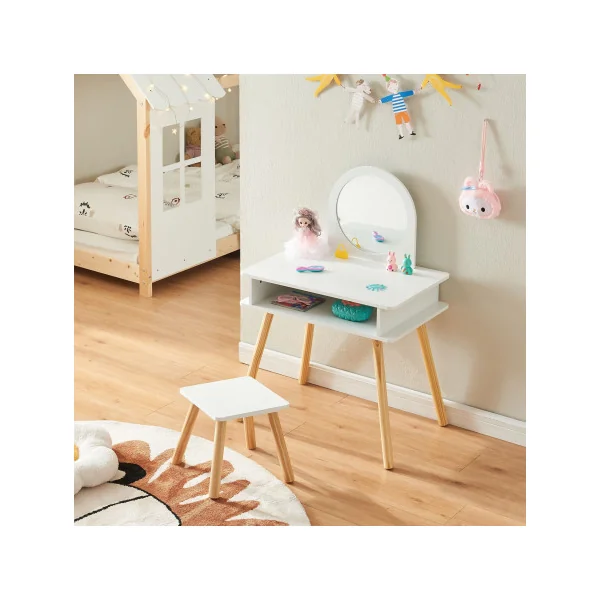 Coiffeuse Enfant Blanche avec Tabouret 91,5 x 62 x 43,5 cm Design Scandinave