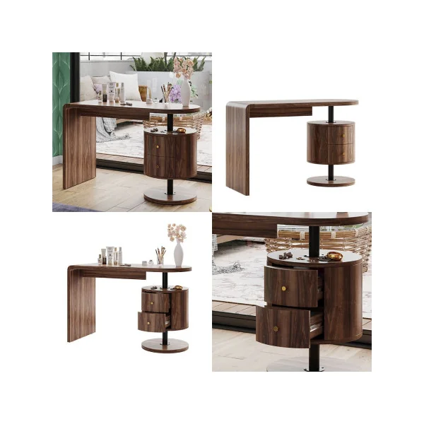 Coiffeuse Epurée Chêne Rustique 2 Tiroirs Table Manucure Coiffeuse Femme Moderne