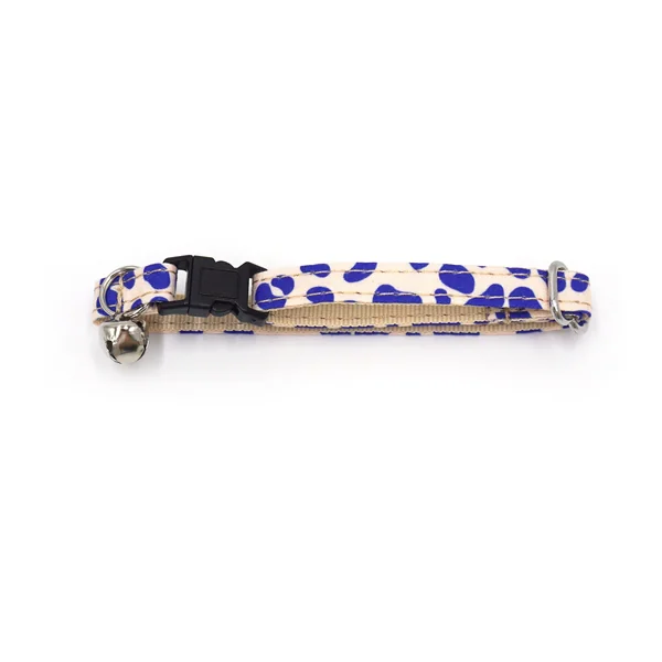 Collier Chat Anti-Étranglement Coton Léopard Bleu