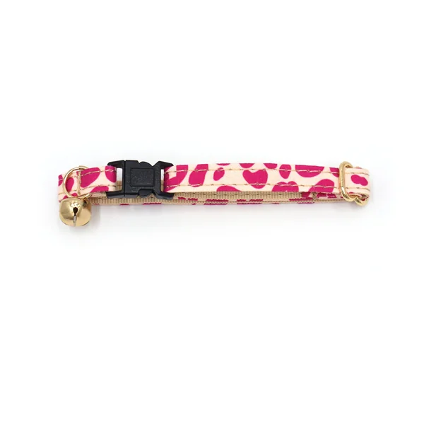 Collier Chat Anti-Étranglement Coton Léopard Rose