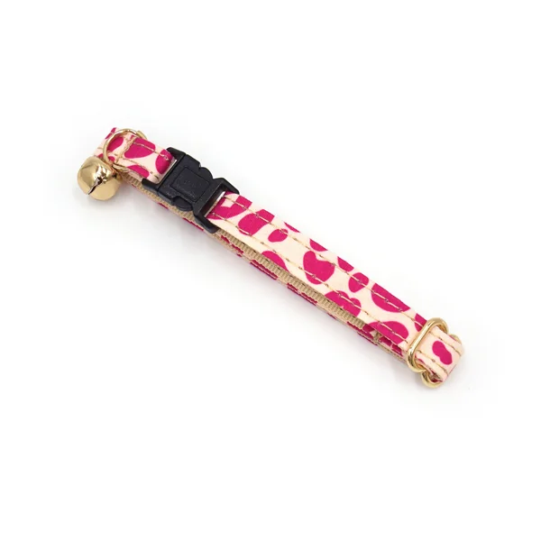 Collier Chat Anti-Étranglement Coton Léopard Rose
