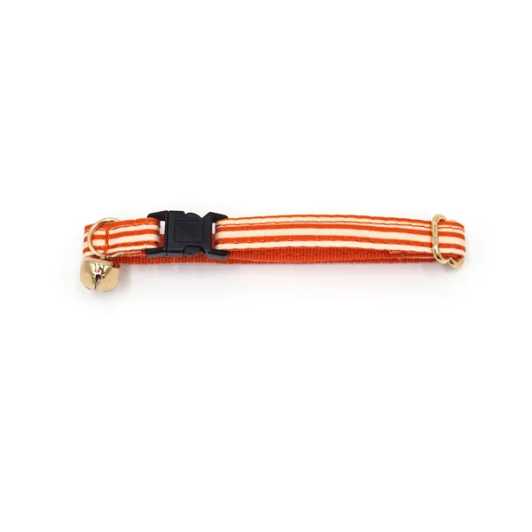 Collier Chat Anti-Étranglement Coton Rayé Orange