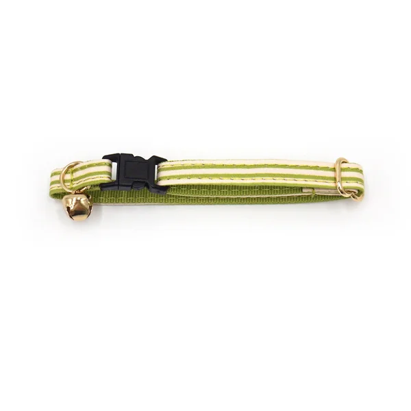 Collier Chat Anti-Étranglement Coton Rayé Vert