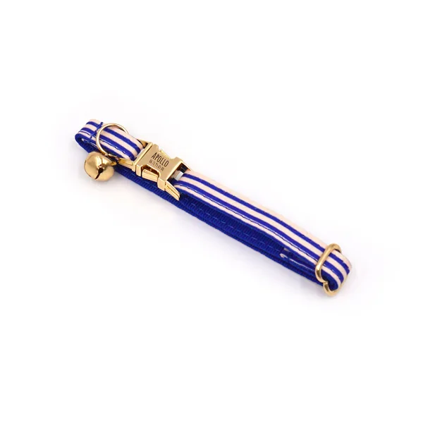 Collier Chat Personnalisé Coton Rayé Bleu