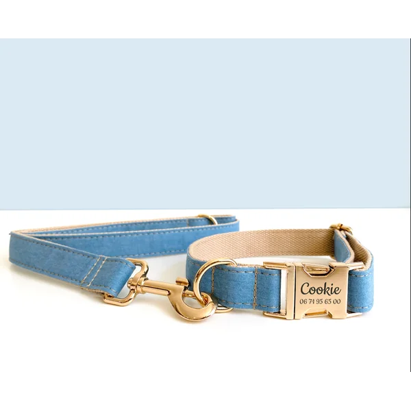 Collier Chien Personnalisé Coton Bleu Jean