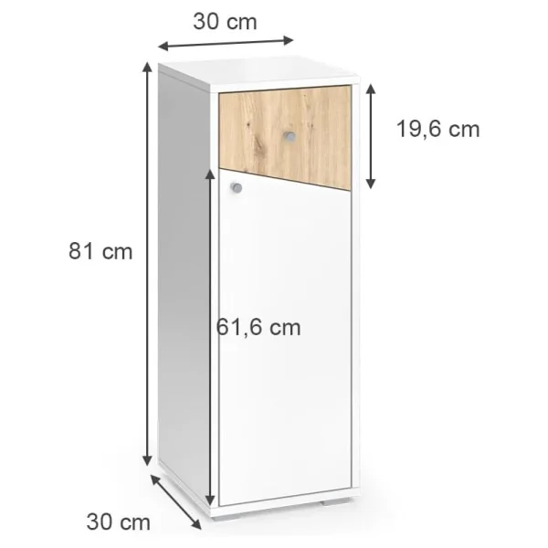 Colonne Basse Salle de Bain Chêne Artisan et Blanc 1 Placard 1 Tiroir Meuble Rangement Salle de Bain Armoire Basse