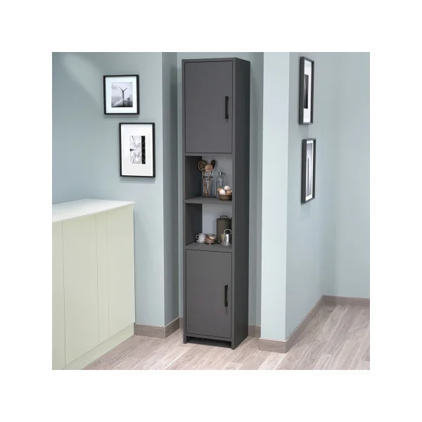 Colonne de Cuisine 35 x 30 x 180 cm Anthracite Meuble de Rangement 2 Placards
