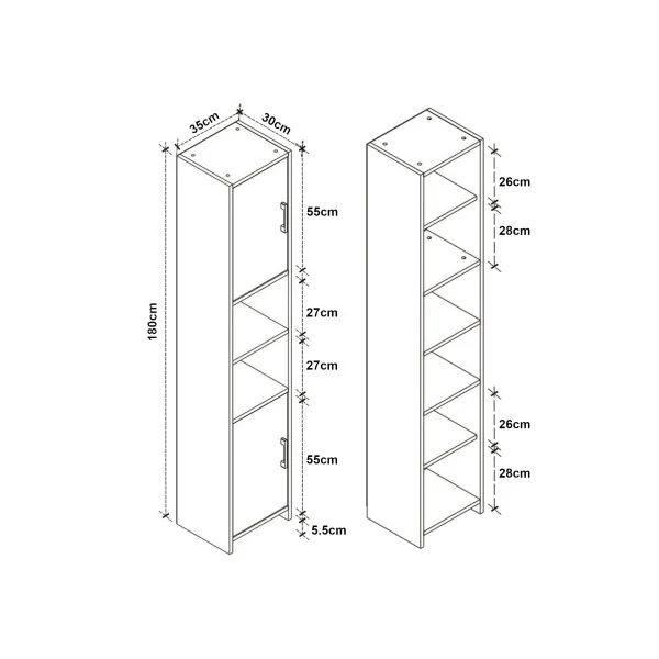 Colonne de Cuisine 35 x 30 x 180 cm Anthracite Meuble de Rangement 2 Placards