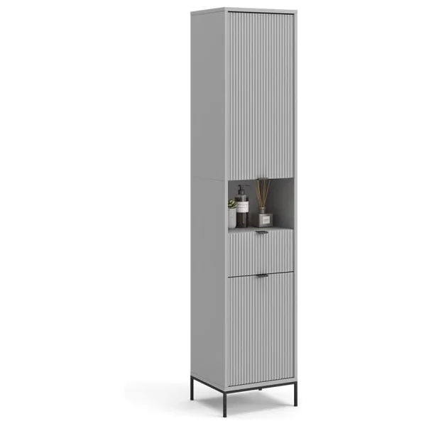 Colonne de Salle de Bain 190 cm Gris Rainuré Armoire Haute de Salle de Bain Rangement Salle de Bain