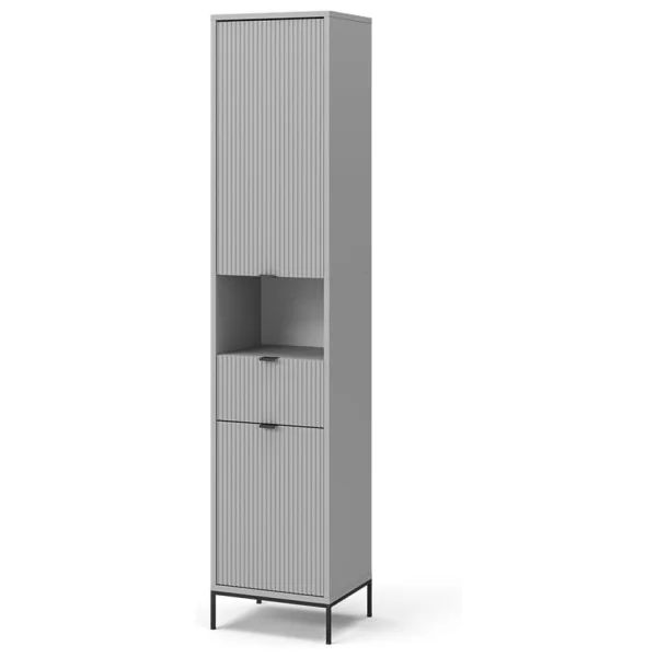 Colonne de Salle de Bain 190 cm Gris Rainuré Armoire Haute de Salle de Bain Rangement Salle de Bain