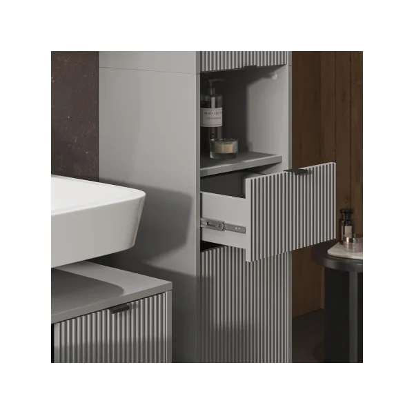 Colonne de Salle de Bain 190 cm Gris Rainuré Armoire Haute de Salle de Bain Rangement Salle de Bain