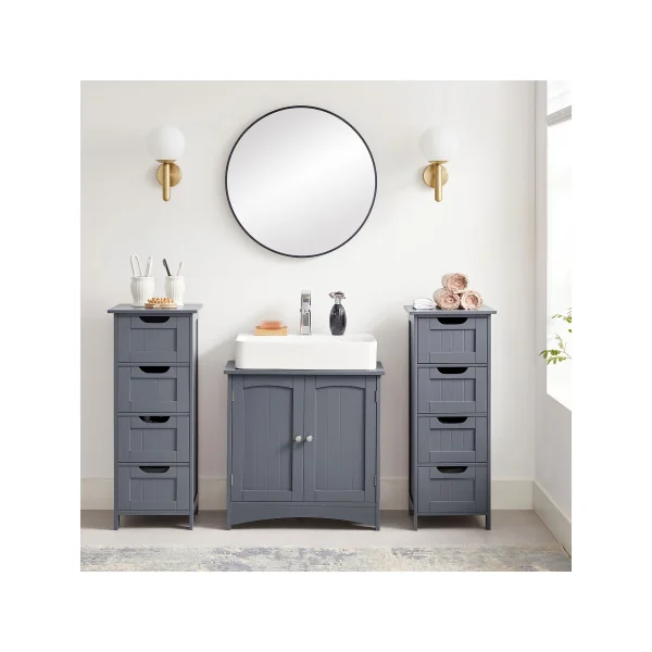 Colonne de Salle de Bain Grise 4 Tiroirs Meuble de Salle de Bain sur Pieds,