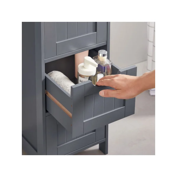 Colonne de Salle de Bain Grise 4 Tiroirs Meuble de Salle de Bain sur Pieds,