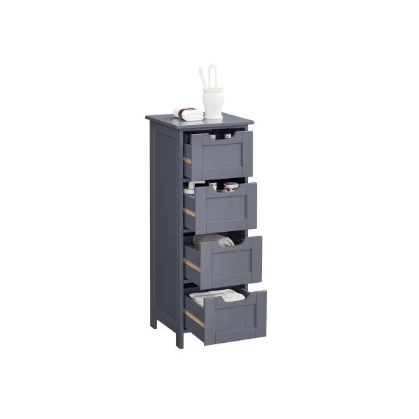 Colonne de Salle de Bain Grise 4 Tiroirs Meuble de Salle de Bain sur Pieds,