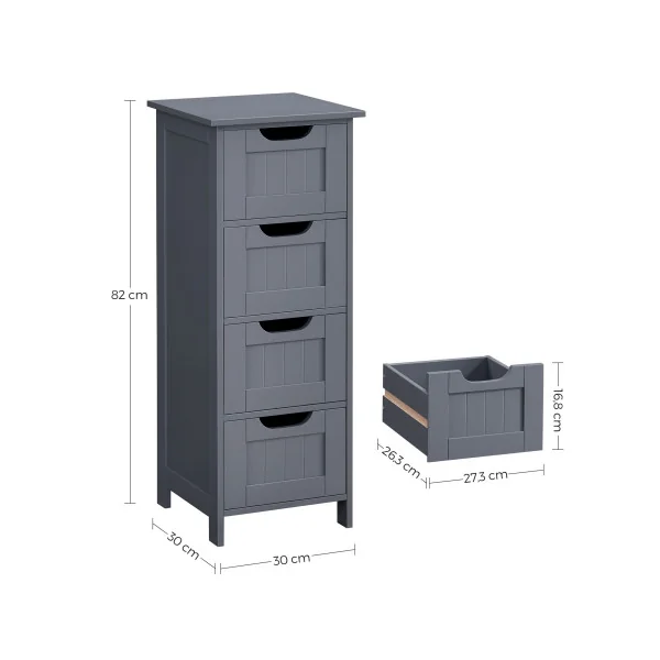 Colonne de Salle de Bain Grise 4 Tiroirs Meuble de Salle de Bain sur Pieds,