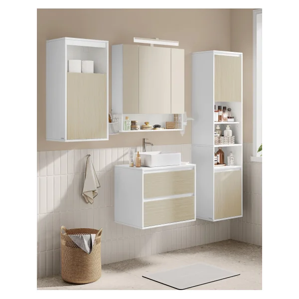 Colonne Salle de Bain Armoire Salle de Bain Nuage et Beige 7 Compartiments 3 Étagères Réglables