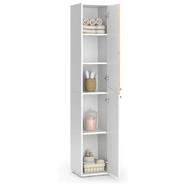 Colonne Salle de Bain Chêne Artisan et Blanc 2 Placards Meuble Rangement Salle de Bain Armoire Haute