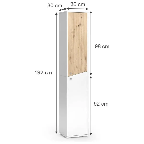 Colonne Salle de Bain Chêne Artisan et Blanc 2 Placards Meuble Rangement Salle de Bain Armoire Haute