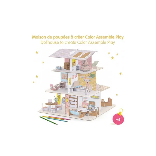 Colorie assemble et joue DIY Maison de poupées - Djeco