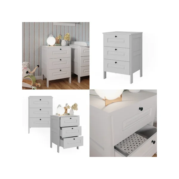 Commode 3 Tiroirs Blanche Commode Chambre Salon Meuble de Rangement Enfant