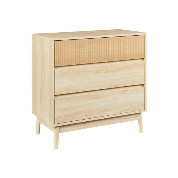 Commode 3 Tiroirs Chêne 80x40x80 cm Meuble de Rangements Chambre Commode de Salon