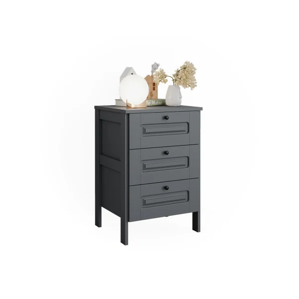 Commode 3 Tiroirs Grise Commode Chambre Salon Meuble de Rangement Enfant