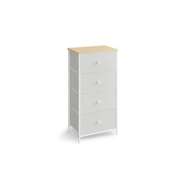 Commode 4 Tiroirs Meuble de Rangement pour Chambre Gris et Blanc