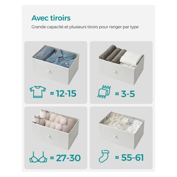 Commode 4 Tiroirs Meuble de Rangement pour Chambre Gris et Blanc
