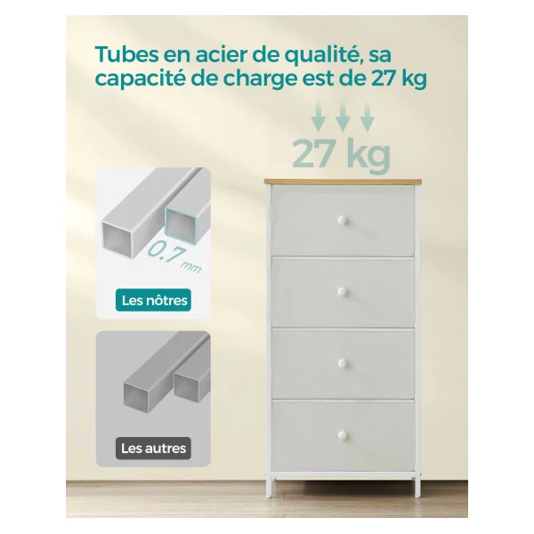 Commode 4 Tiroirs Meuble de Rangement pour Chambre Gris et Blanc