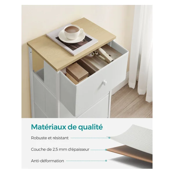 Commode 4 Tiroirs Meuble de Rangement pour Chambre Gris et Blanc