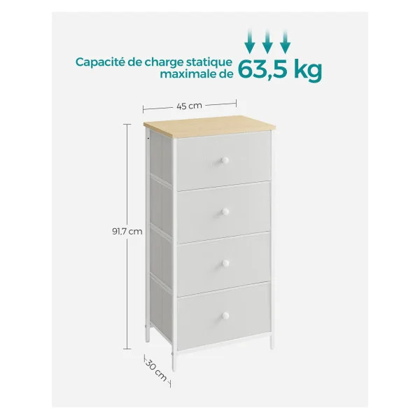 Commode 4 Tiroirs Meuble de Rangement pour Chambre Gris et Blanc