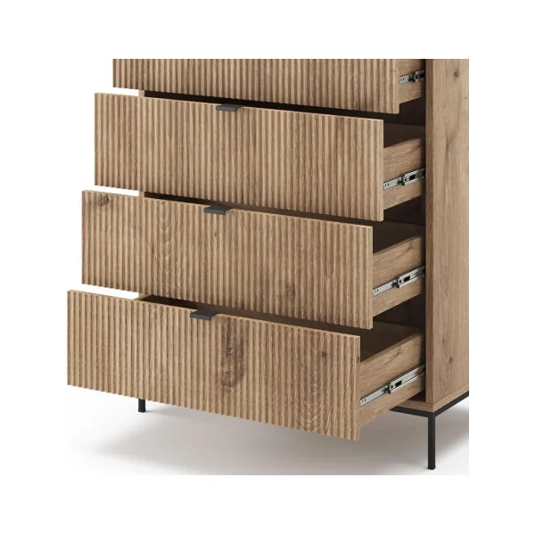 Commode 5 Tiroirs Design Chêne Graphique Commode Chambre Moderne Meuble Rangement Salon