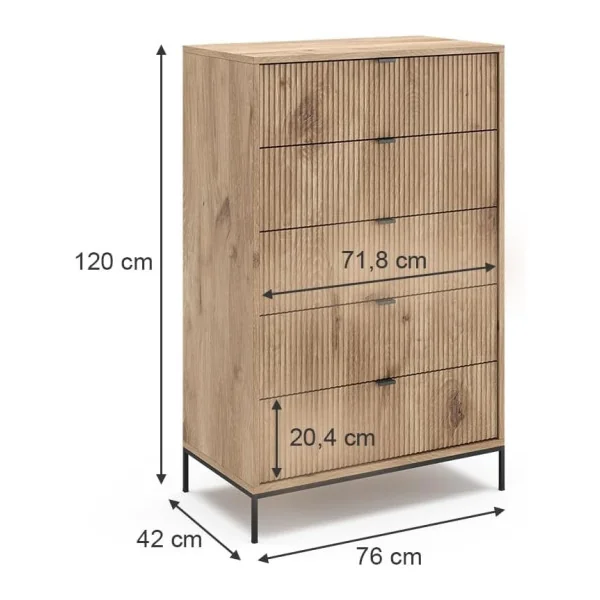 Commode 5 Tiroirs Design Chêne Graphique Commode Chambre Moderne Meuble Rangement Salon