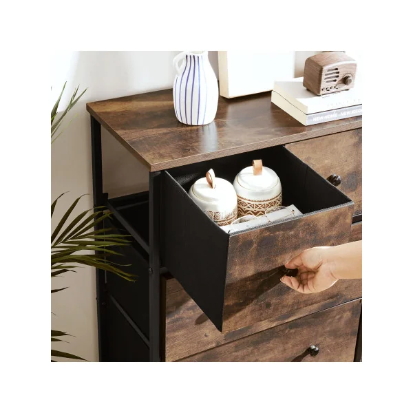 Commode 5 Tiroirs Marron Rustique Noir Meuble de Rangement Industriel Chambre Salon