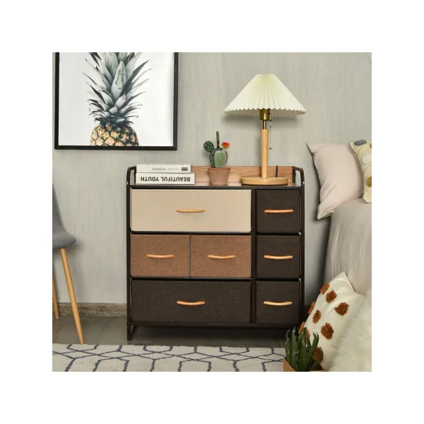 Commode 7 Tiroirs en Tissu Structure en Acier Robuste Meuble de Rangement Salon Chambre