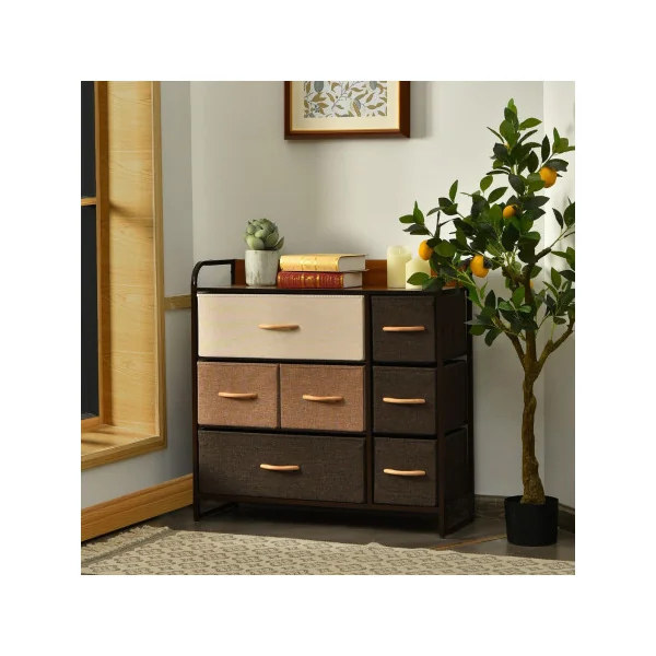 Commode 7 Tiroirs en Tissu Structure en Acier Robuste Meuble de Rangement Salon Chambre