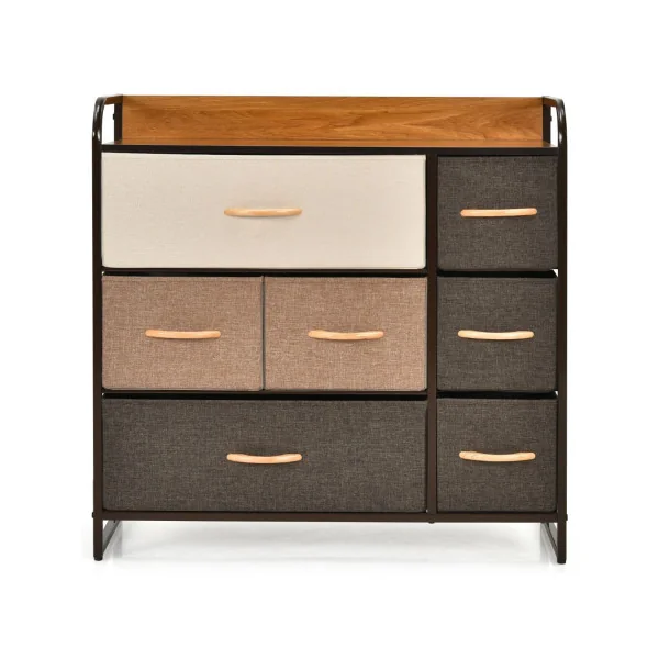 Commode 7 Tiroirs en Tissu Structure en Acier Robuste Meuble de Rangement Salon Chambre