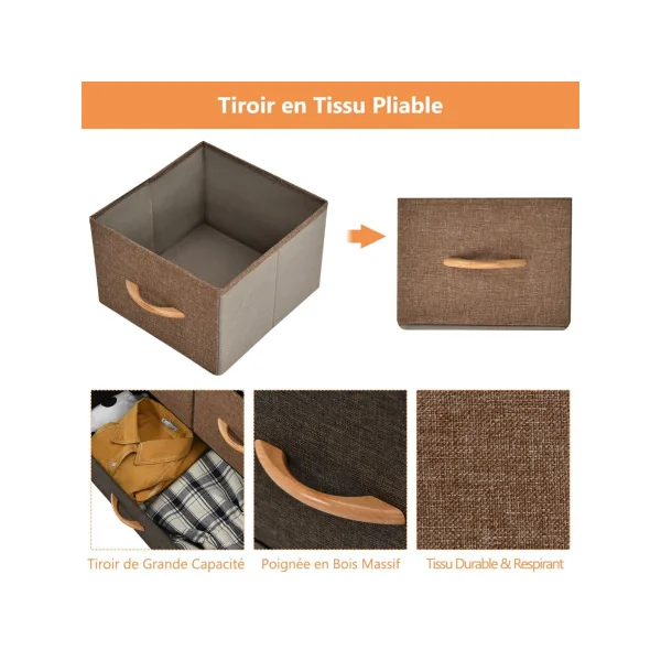 Commode 7 Tiroirs en Tissu Structure en Acier Robuste Meuble de Rangement Salon Chambre