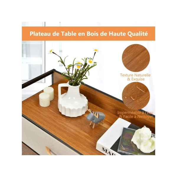 Commode 7 Tiroirs en Tissu Structure en Acier Robuste Meuble de Rangement Salon Chambre