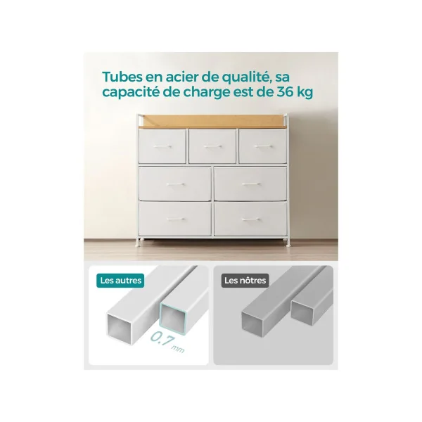 Commode 7 Tiroirs Moderne Meuble de Rangement 3 Niveaux