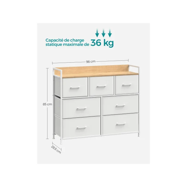 Commode 7 Tiroirs Moderne Meuble de Rangement 3 Niveaux