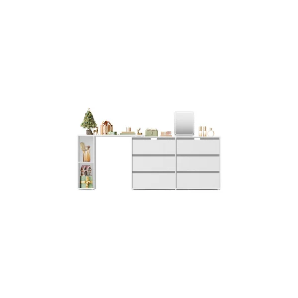 Commode avec Etagère Blanc Neige Meuble de Rangement Bureau de Travail Coiffeuse Femme
